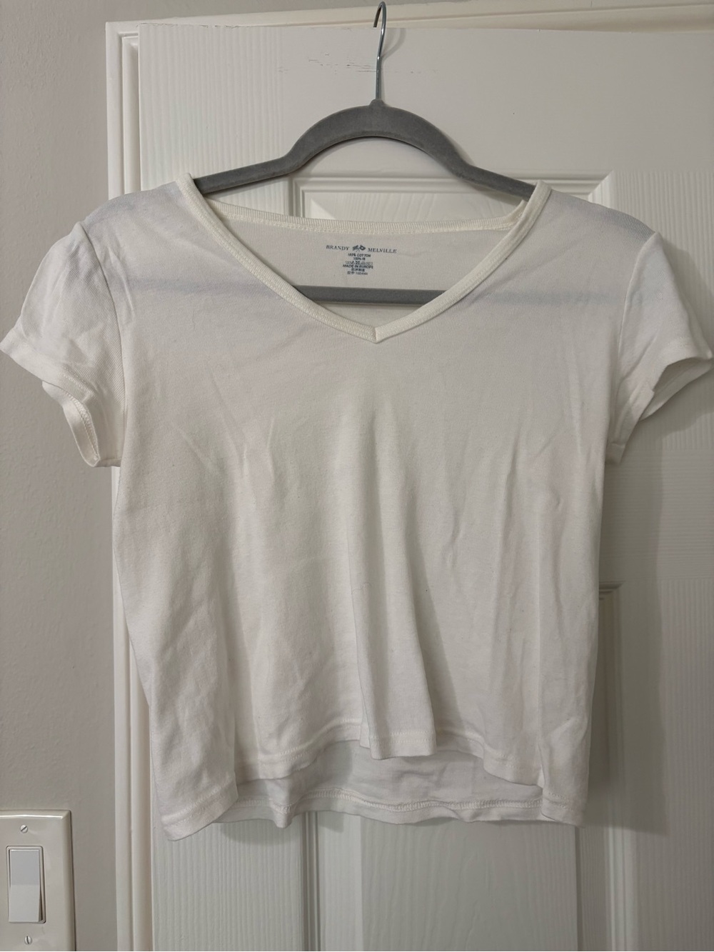 Brandy Melville White V-Neck Crop Tee One Size